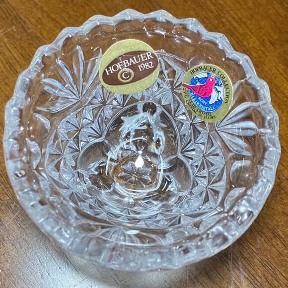 Vintage Hofbauer 1982 Lead Crystal Byrdes 3 footed Bird Sawtooth Trinket Dish - Picture 8 of 10
